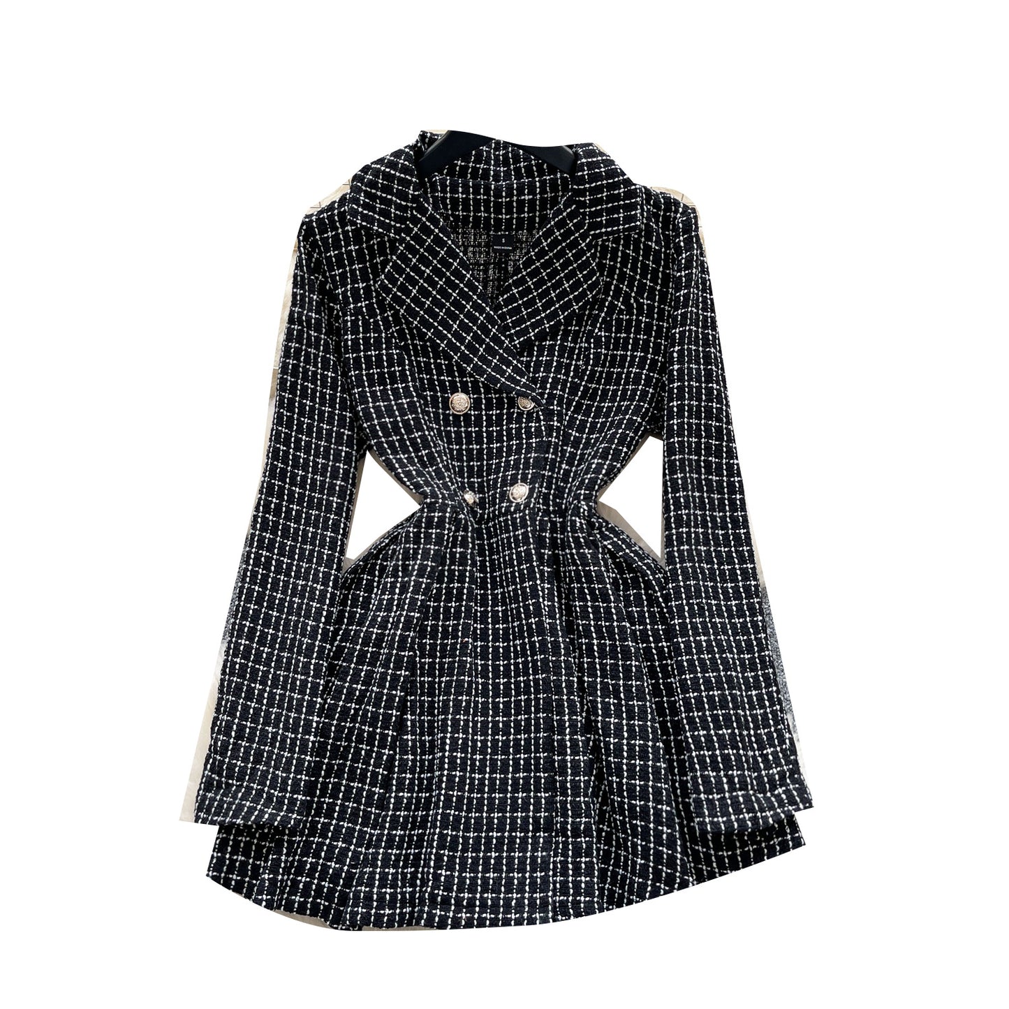 Vintage Double-breasted Waist-cinched Long-sleeve Dress