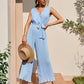 Ruffled Sleeveless High Waist Slim Fit Cotton Jumpsuit