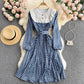 Women's Plaid Skirt Slim Mid-length Puff Sleeve Palace Style Dress
