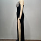 Women's Black Bandeau Slim-fit Drilling Long Dress
