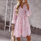 Loose V-neck Ruffle Floral Dress For Women