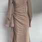 Gentle-style Pleated Long-sleeve Waist-cinching Off-shoulder Gown With Pleats In A Ladylike Aesthetic