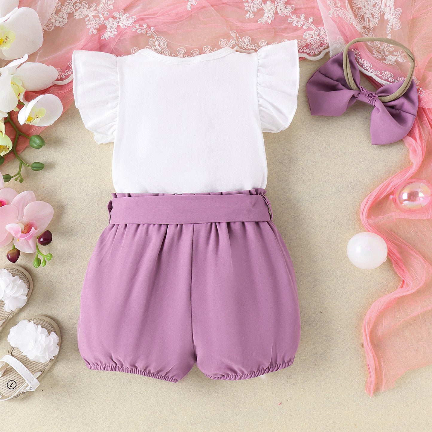 White Rainbow Embroidered Romper Shorts
