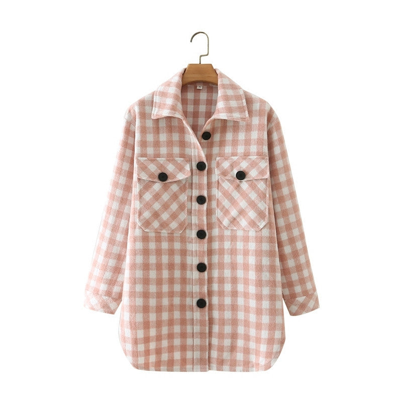 European And American Style Mid-length Woolen Plaid Jacket