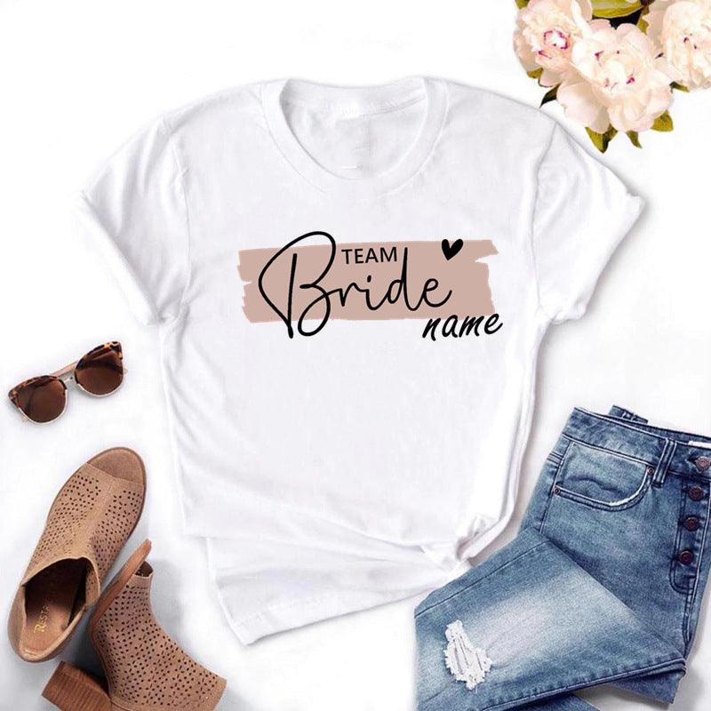 T-shirt imprimé à manches courtes pour femme, idéal pour un enterrement de vie de jeune fille avant le mariage