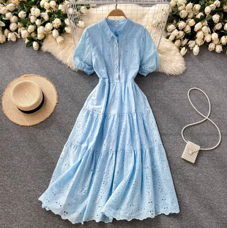 Breasted Slim-fit Mid-length Design Hollow-out First Love Dress