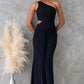 Women's Solid Color Elegant Single Shoulder Mesh Tie Dress