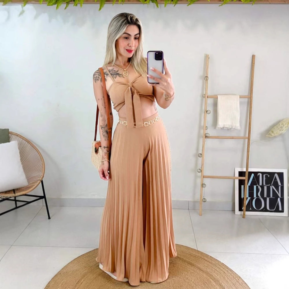 Camisole Pleated Loose Wide Leg Pants Two-piece Set
