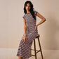 Fitted-waist Crew-neck Short-sleeve Womens Maxi Dress