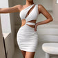 Robe sans manches à col diagonal, découpe sexy, coutures fourreau