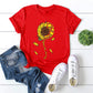 T-shirt ample à manches courtes et col rond pour femme, style européen et américain, imprimé chrysanthème