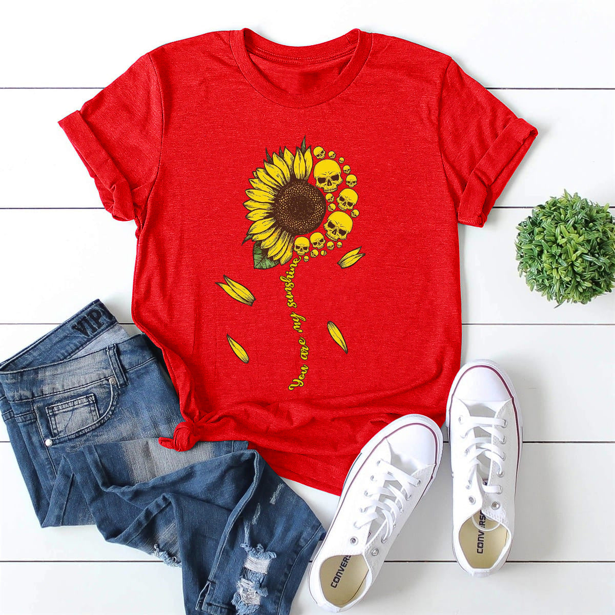 T-shirt ample à manches courtes et col rond pour femme, style européen et américain, imprimé chrysanthème