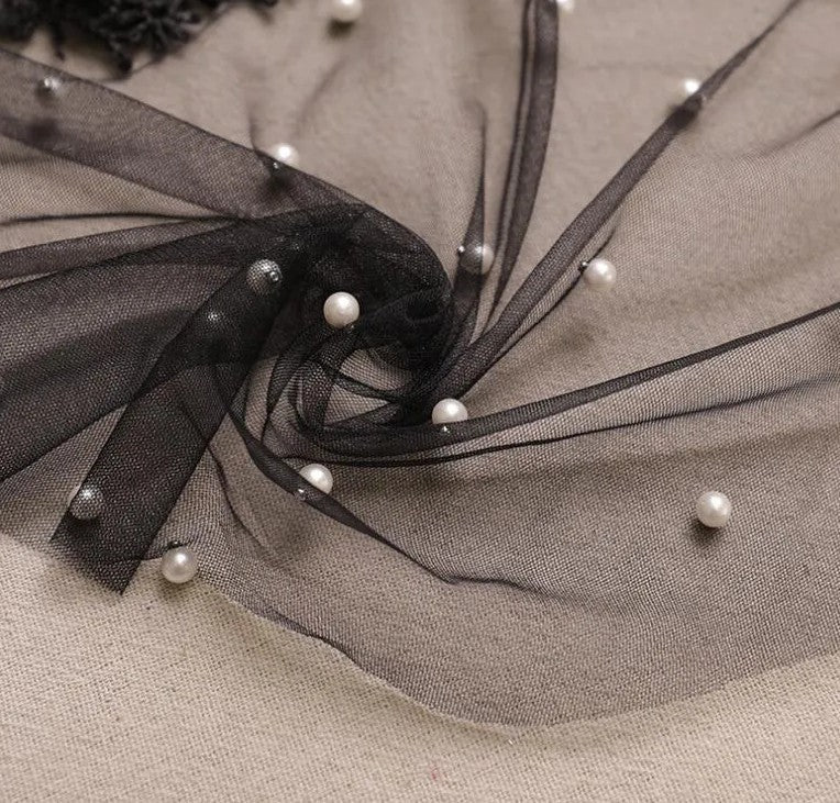 Small Shawl New Black Mesh Pearl Particle Lace