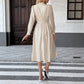 New Elegant Retro Style Bow Collar Long Sleeve Waist Dress