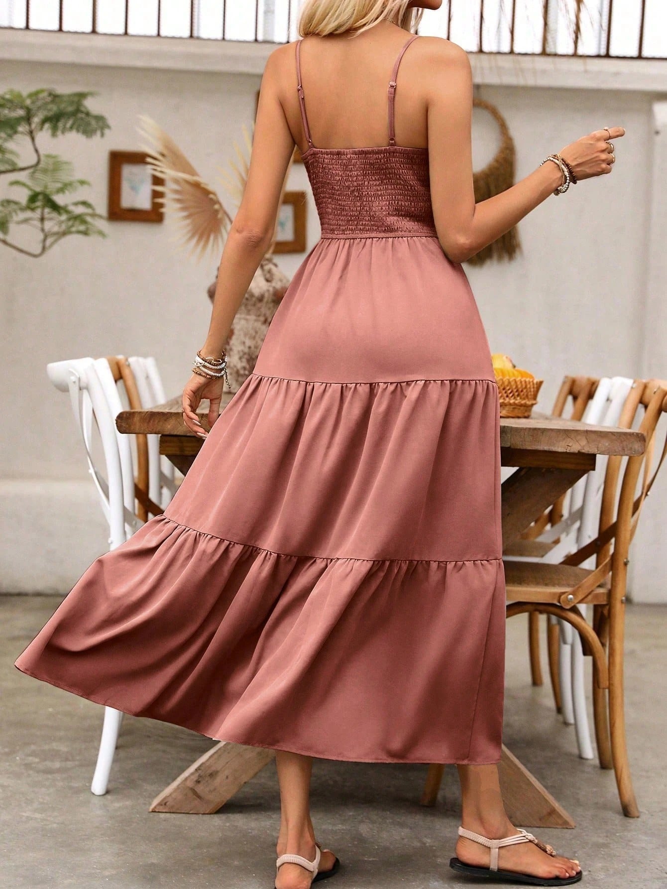 Women's Holiday Pleated Cami Dress Maxi Vacation Beach Outfit