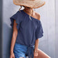 Ruffled Lace-up Round Neck Two-way Top