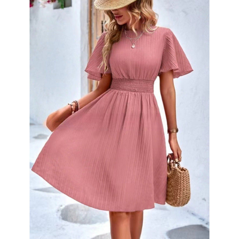 Womens Elegant Ruffle-Trimmed Dress With A Deep V-Neck