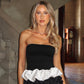 Contrast Color Bandeau Slim-fit Patchwork Ruffled Women Clothing Top