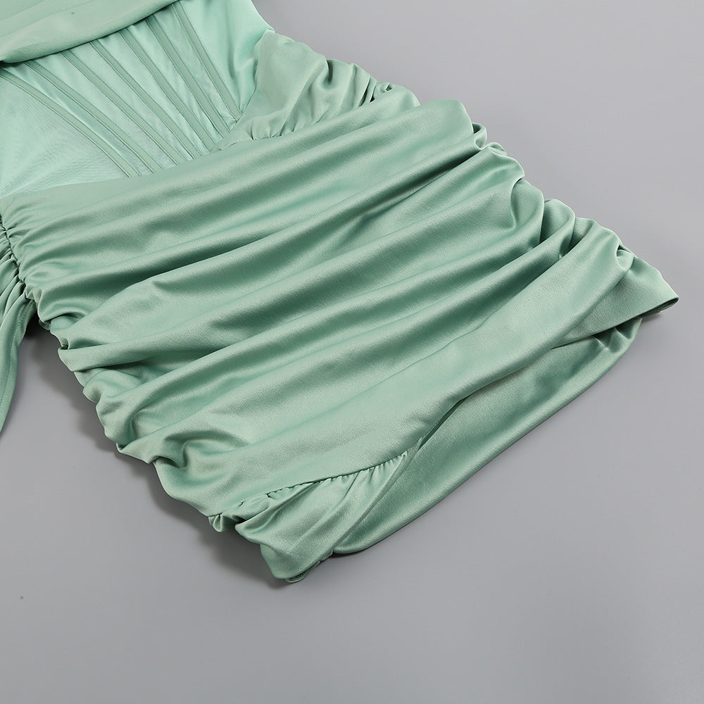 Women's Strapless Pleated Satin Dress