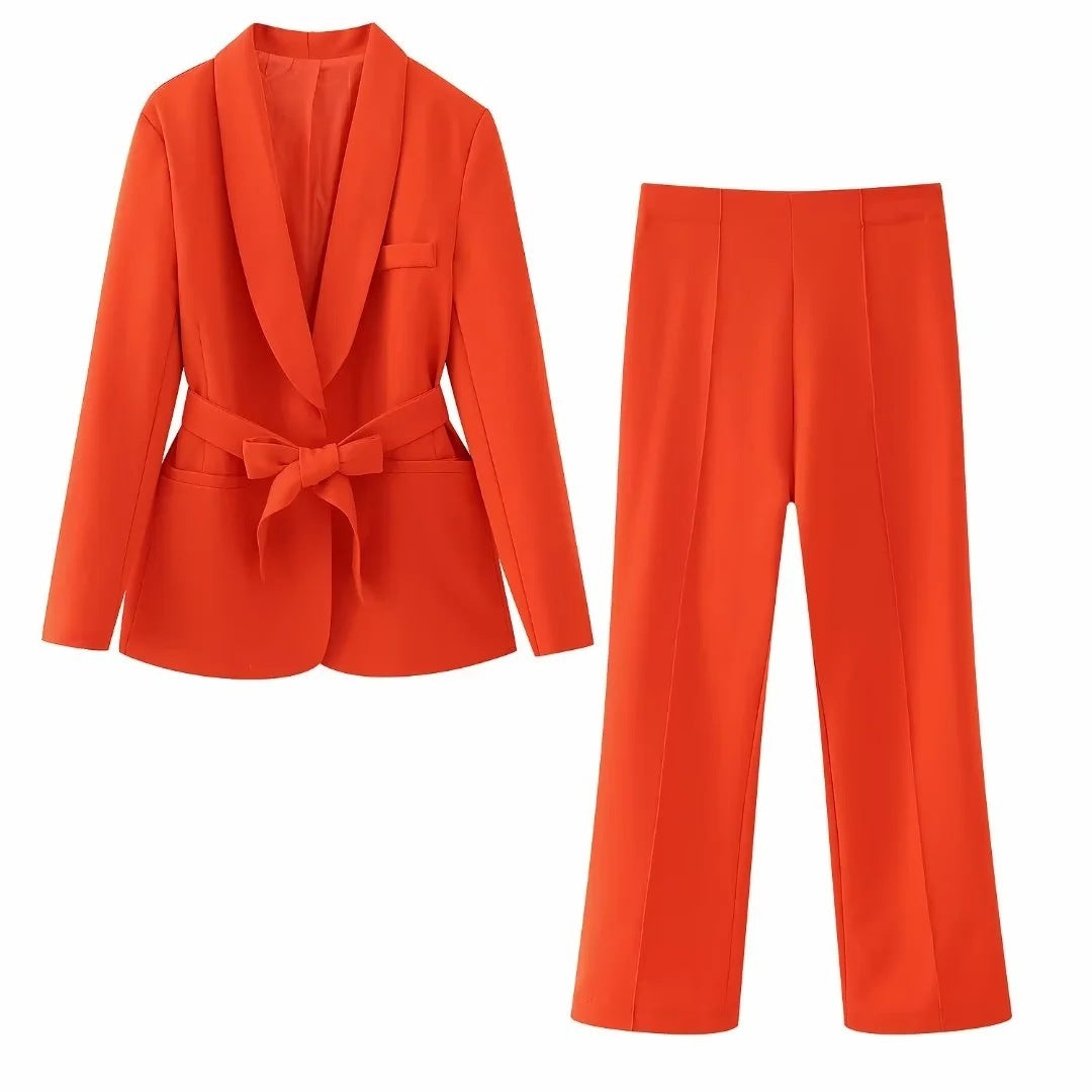 Robe de costume style français pour femme avec ceinture, petite veste, pantalon décontracté