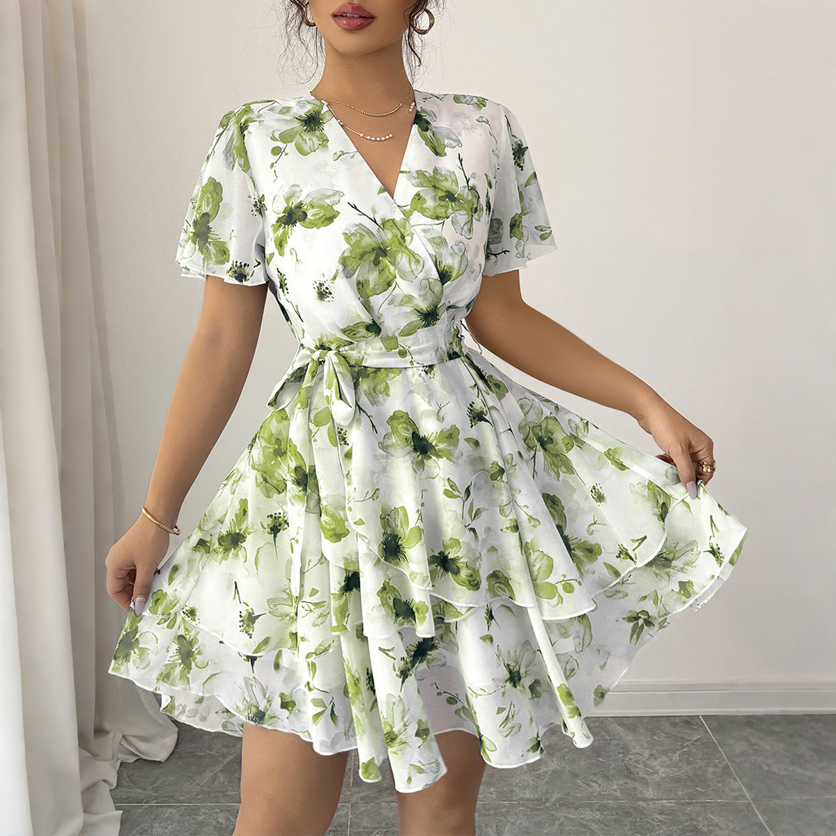 Womens Casual Vacation Printed Short-Sleeve Dress