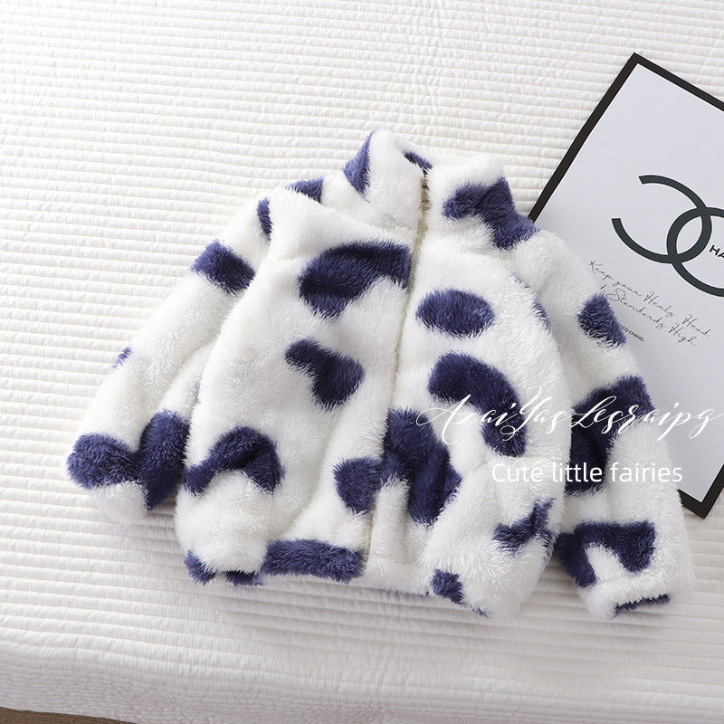 Fleece Padded Coat Puff Velvet Surface Western Style All-matching Baby Boy And Baby Girl Warm Top
