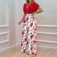 Women's Fashion Casual Temperament V-neck Print Wide Leg Pants