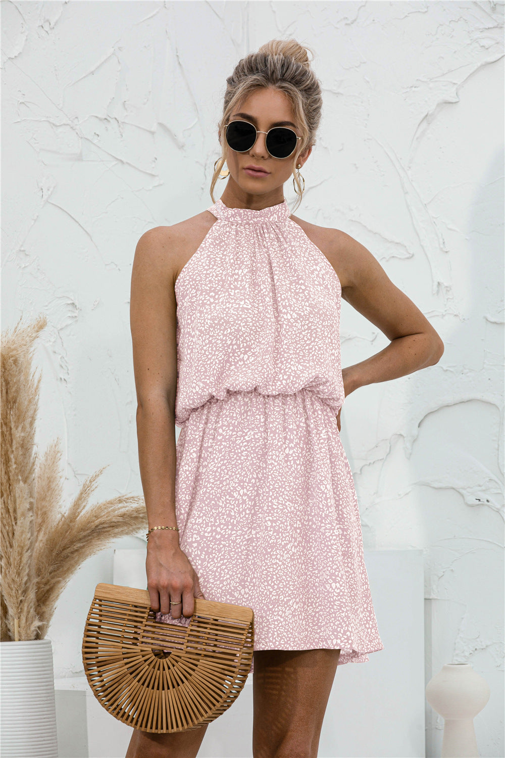 Popular Independent Station Popular Halter Floral Tie-neck Strapless Dress