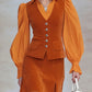 Fashionable Retro Long-sleeved Chiffon Orange Velvet Shirt And Skirt Set