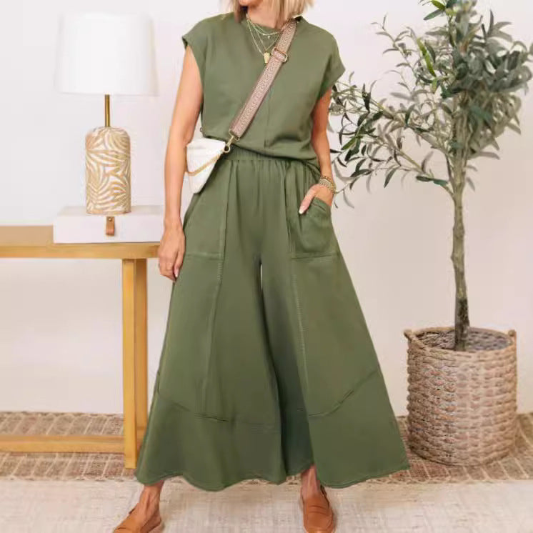 Sleeveless Colorblock Pocket Women's Suit