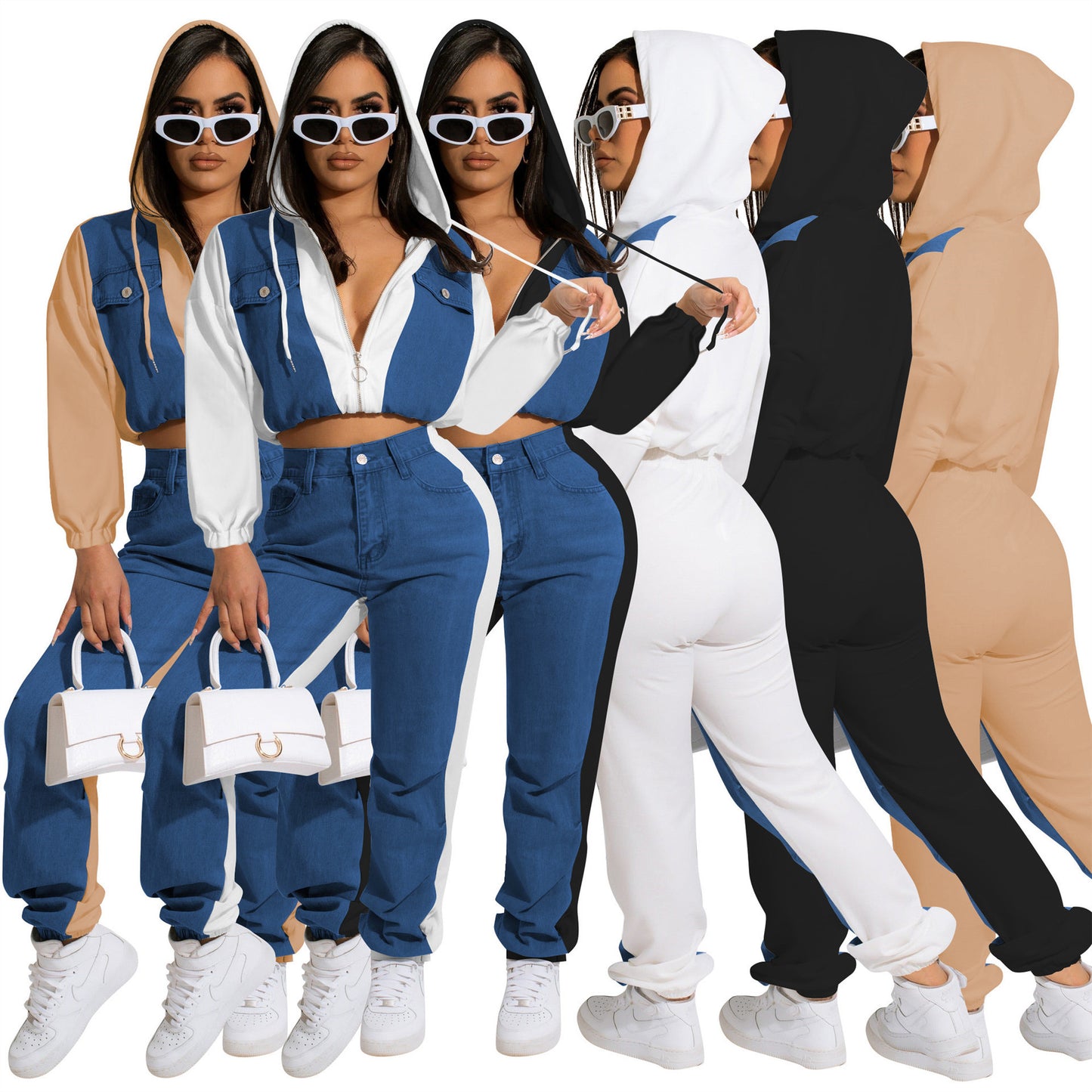 Women's Casual Denim Fashionable Jacket Trousers Suit
