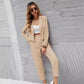 Solid Color Lapel Long Sleeve Dungarees Fashion Two-piece Suit