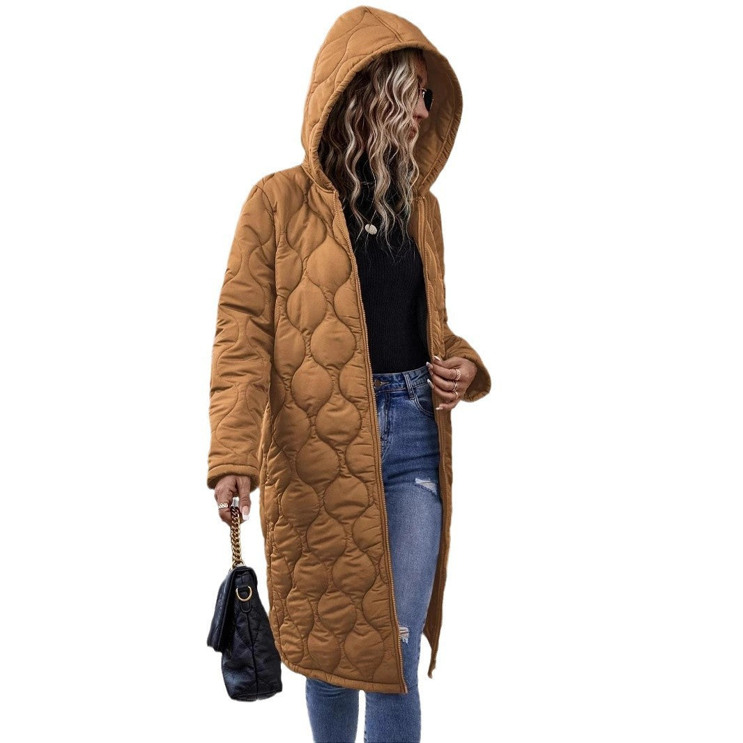 Veste épaisse à capuche zippée en coton pour femme