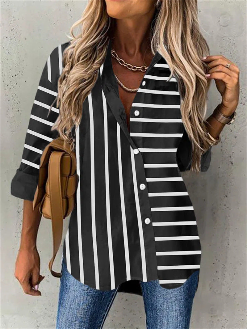 Women's Fashion Casual Loose-fitting Striped Long Sleeves Shirt
