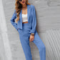 Solid Color Lapel Long Sleeve Dungarees Fashion Two-piece Suit