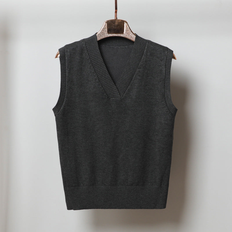 V-neck Sleeveless Sweater Vest Women's Black Top Outerwear Thin Knitwear