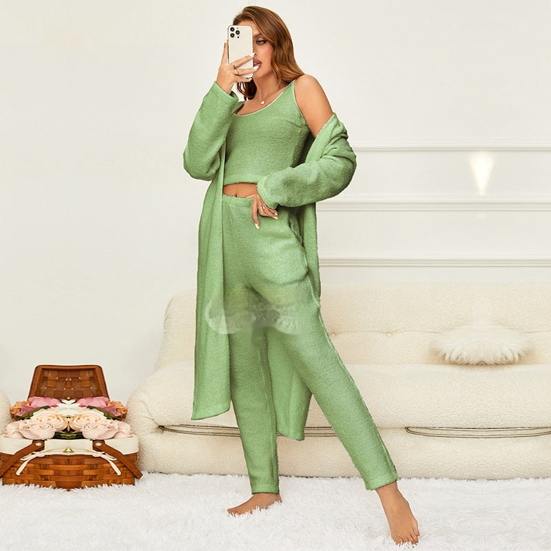 Half-velvet Pajama Three-piece Set Soft And Cozy Homewear