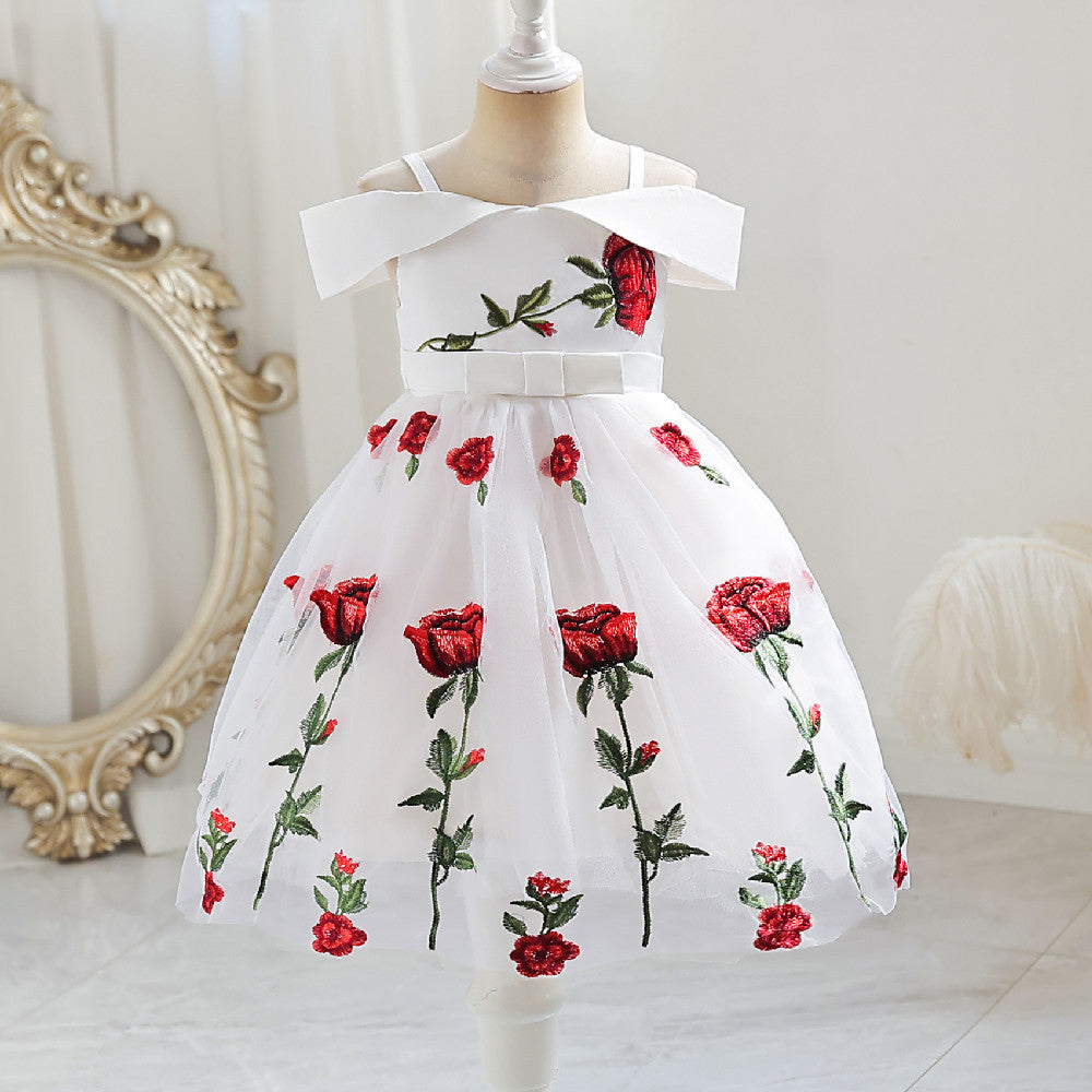 Girls Fashion Rose Embroidered Tulle Skirt