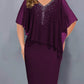Plus Size Women's Chiffon Stitching Rhinestone Irregular Half Sleeve Dress