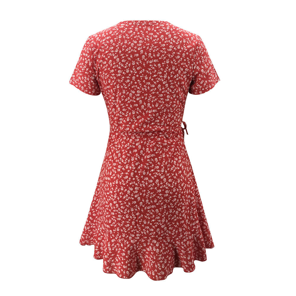 Robe trapèze slim à volants et col en V en dentelle pour l'été, style européen et américain