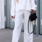 Women's Solid Color Round Neck Long Sleeve Elastic Waist Pants Two-piece Suit