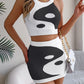 Contrast Color Midriff-baring Top Hip Skirt Suit Women's Clothing