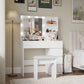 Vanity, Makeup Vanity Desk Set With Mirror & Light, Dressing Table Storage Lots With Power Strip, 3 Lighting Modes With Adjustable Brightness, 37 Inches White With Stool