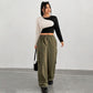 Slim Fit Midriff-baring Slimming Patchwork Round Neck Long Sleeve