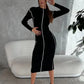 Contrasting Color Thread Sweater Long Dress Women