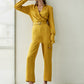 Temperament Longsleeved Commuter Longsleeved Drawstring Loose Vneck Solid Color Stitching Body Pants