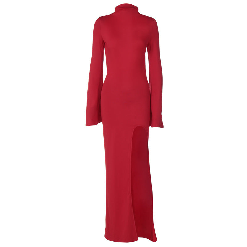 Bell Sleeve Backless Slit Slim Fit Dress