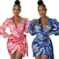 Digital Printed V-neck Women's Slim Fit Dress