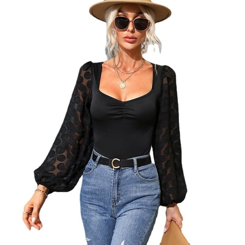 Square Collar Lace Top Women