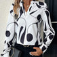 V-neck Long Sleeve Slimming Printed Stand Collar Shirt